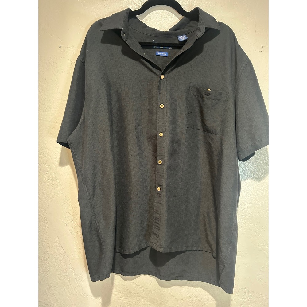 Campia Mens XXL Black Textured Short Sleeve Button Down Shirt Easy Care Rayon